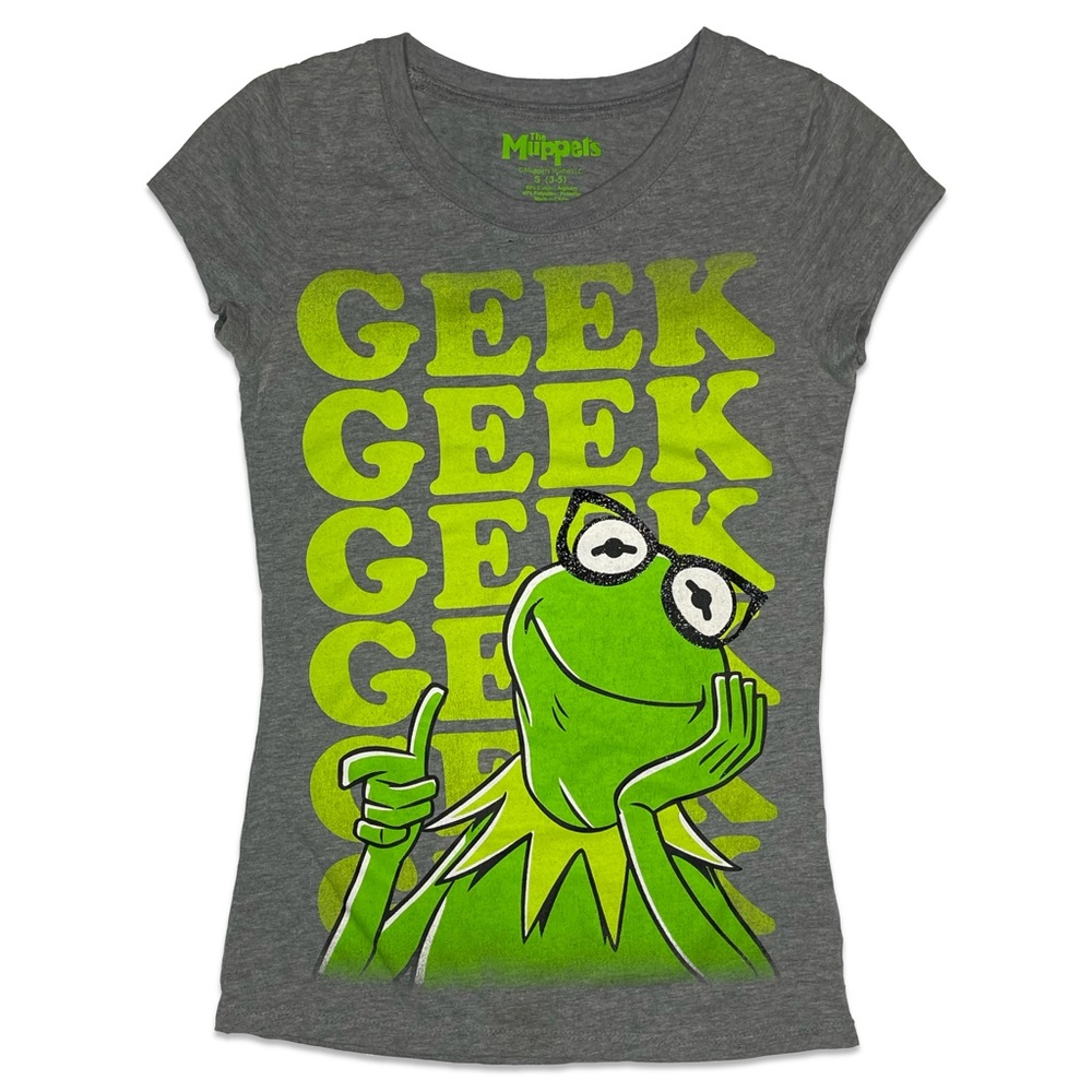 The Muppets Green & Grey Kermit the Frog Geek Short Sleeve Tee Shirt